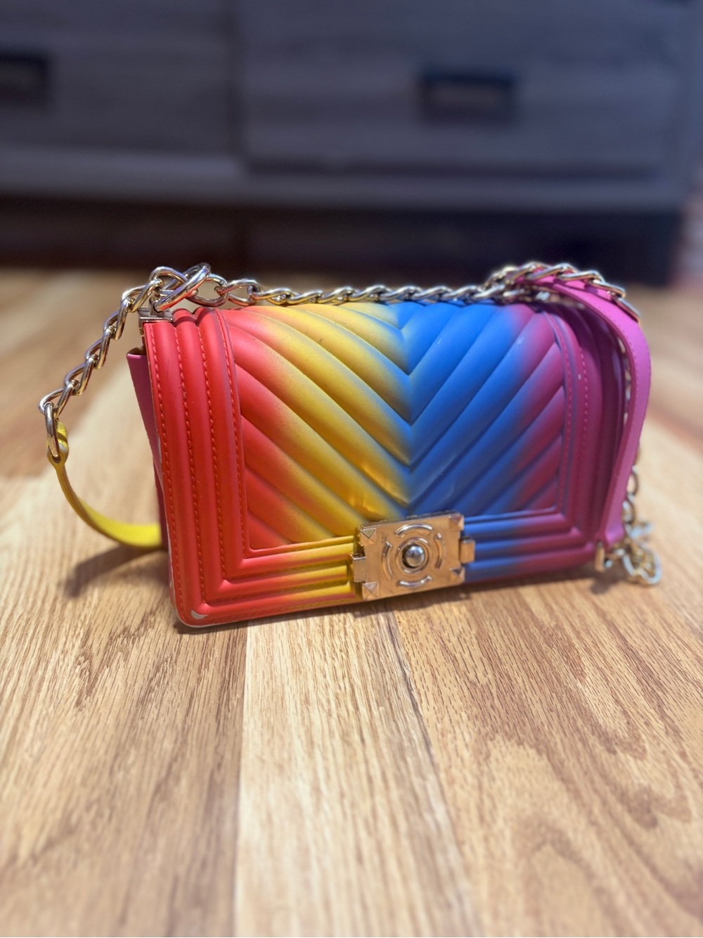 Rainbow Quilted Crossbody Bag by Rainbow - Red, Yellow, Blue, Pink